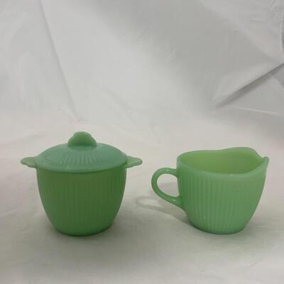 .295. VINTAGE | MODERN | Fire King | Jadite | Shakers | Creamer and Sugar 