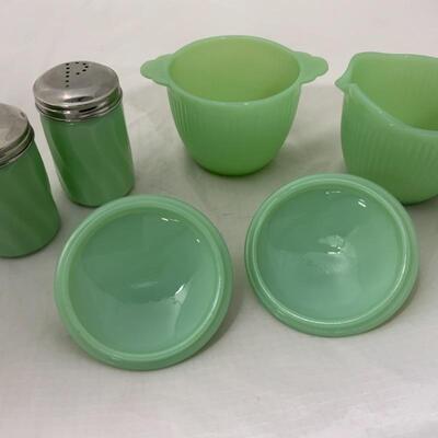 .295. VINTAGE | MODERN | Fire King | Jadite | Shakers | Creamer and Sugar 