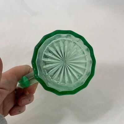.300. VINTAGE | Green Depression Glass Syrup | Tin Lid