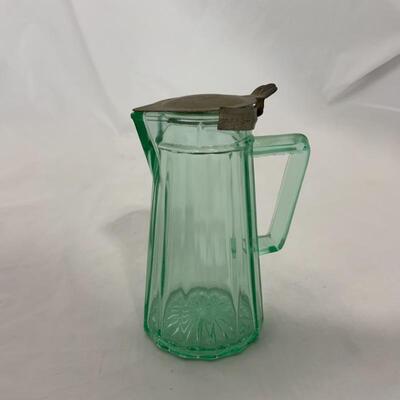 .300. VINTAGE | Green Depression Glass Syrup | Tin Lid