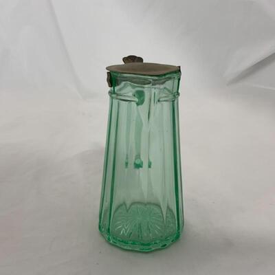 .300. VINTAGE | Green Depression Glass Syrup | Tin Lid