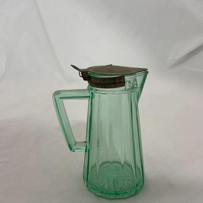 .300. VINTAGE | Green Depression Glass Syrup | Tin Lid