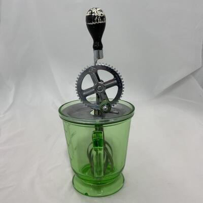 .311. VINTAGE | Green Glass Beater Jar | HandIMaid | Wood Handle