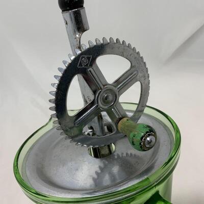 .311. VINTAGE | Green Glass Beater Jar | HandIMaid | Wood Handle