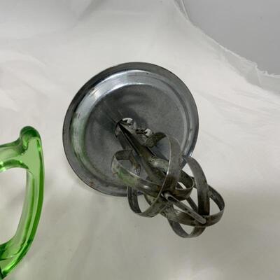 .311. VINTAGE | Green Glass Beater Jar | HandIMaid | Wood Handle
