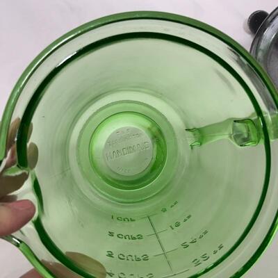 .311. VINTAGE | Green Glass Beater Jar | HandIMaid | Wood Handle