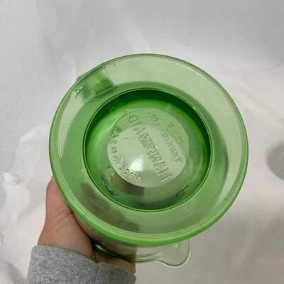 .311. VINTAGE | Green Glass Beater Jar | HandIMaid | Wood Handle