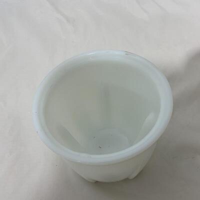 .312. VINTAGE | Small Milk Glass Beater Jar | Red Handle