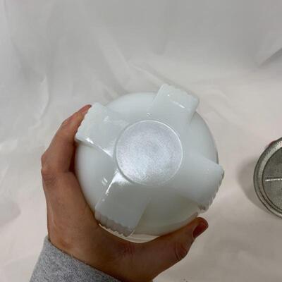 .312. VINTAGE | Small Milk Glass Beater Jar | Red Handle