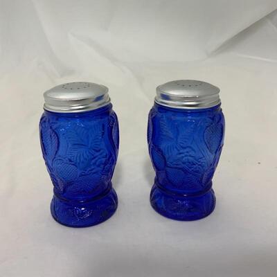 .313. Pair of Cobalt Glass Salt and Pepper Shakers | Strawberries