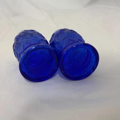 .313. Pair of Cobalt Glass Salt and Pepper Shakers | Strawberries