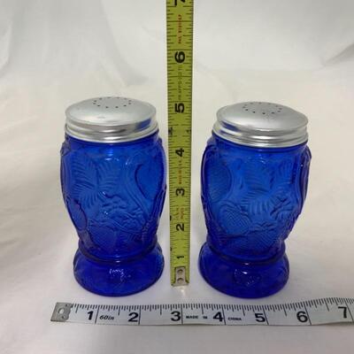 .313. Pair of Cobalt Glass Salt and Pepper Shakers | Strawberries