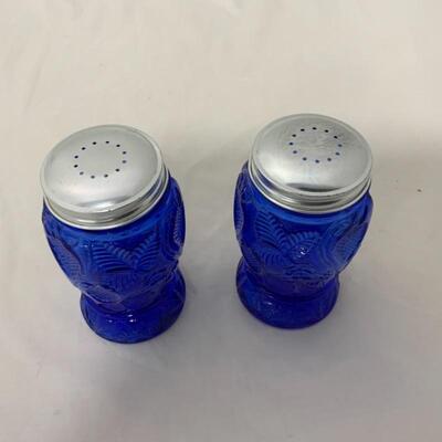 .313. Pair of Cobalt Glass Salt and Pepper Shakers | Strawberries