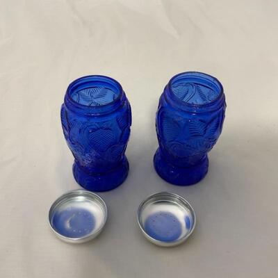 .313. Pair of Cobalt Glass Salt and Pepper Shakers | Strawberries