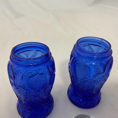 .313. Pair of Cobalt Glass Salt and Pepper Shakers | Strawberries