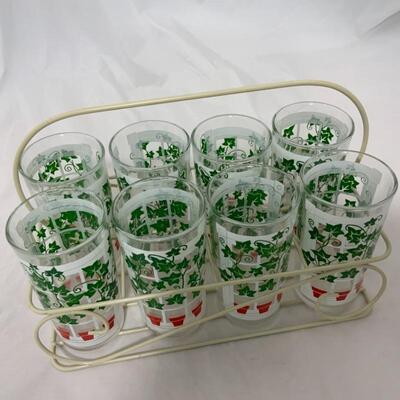 .319. VINTAGE | Anchor Hocking | 8 Ivy Glass Set | Caddy