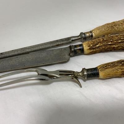 .337. ANTIQUE | Sterling Silver Carving Set | Antler Handles