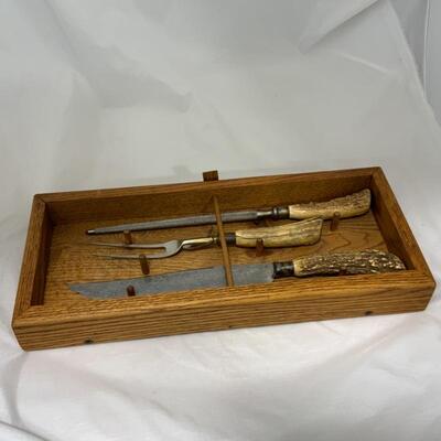 .337. ANTIQUE | Sterling Silver Carving Set | Antler Handles