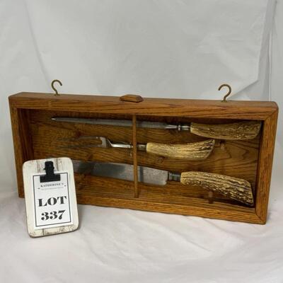 .337. ANTIQUE | Sterling Silver Carving Set | Antler Handles