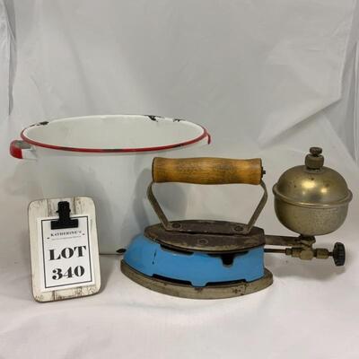 .340. VINTAGE | Enamel Pot | Coleman Self-Heating Iron