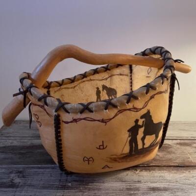 B465 Handmade Hide Basket 