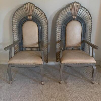 B469 Pair of Wooden Handpainted Native American Style Chief Arm Chairs 
