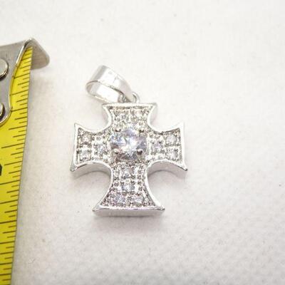Silver Tone Rhinestone Silver Cross Pendant 