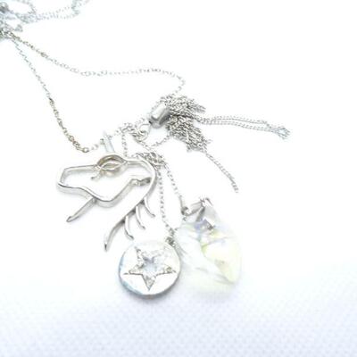 Unicorn & Star & Hearts Silver Tone Necklace 