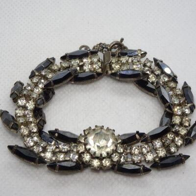 Gorgeous Black Rhinestone Bracelet - Mid Century Rhinestone Jewelry 