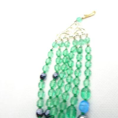 GORGEROUS West German Signed Glass Beaded Necklace - Graduated 5 Strand 