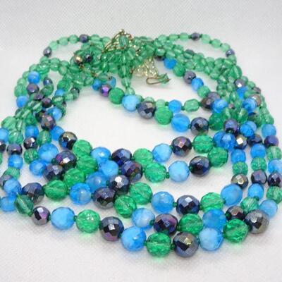 GORGEROUS West German Signed Glass Beaded Necklace - Graduated 5 Strand 