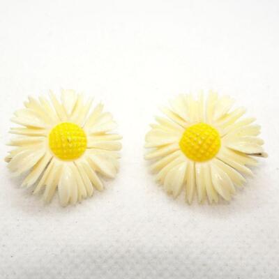 18K GF backs, Plastic Daisy Clip Earrings 