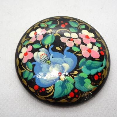 Gorgeous Hand Painted Russian Floral Brooch 