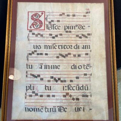 #11 Illuminated Manuscript Parchment or Sheet Music Framed 