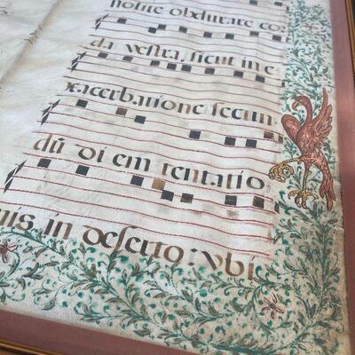 #11 Illuminated Manuscript Parchment or Sheet Music Framed 