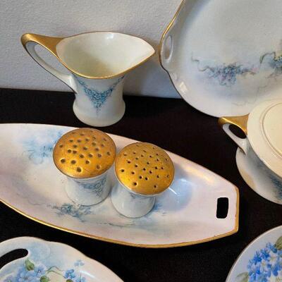 #49 Hand Painted Bavarian China  Serving - lite Blue with Gold 