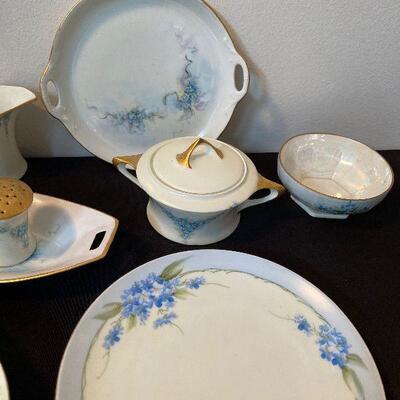 #49 Hand Painted Bavarian China  Serving - lite Blue with Gold 