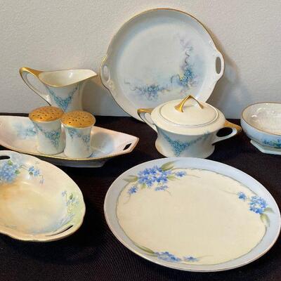 #49 Hand Painted Bavarian China  Serving - lite Blue with Gold 