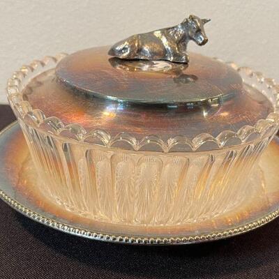 #81 Silver plated Butter Dish with Cow Lid 