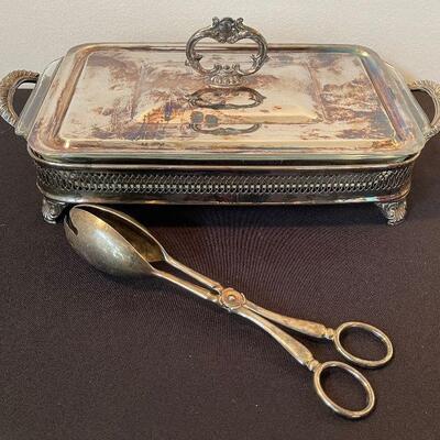 #82 Silver Plated Casserole with Serving Tongs 