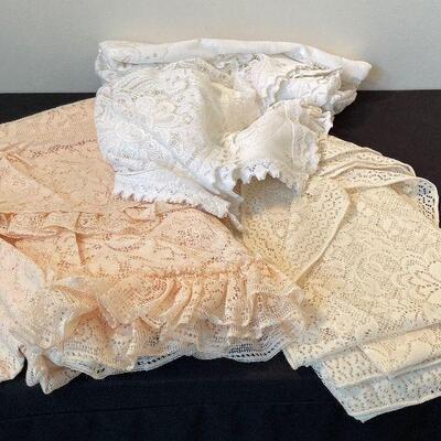 #91 2 cream and 1 white Machine Lace Table Cloth