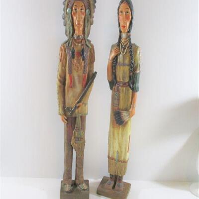 Wood Indian Couple Dolls CIRCA 1900