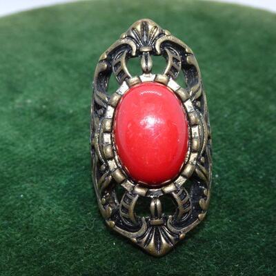 Gold Tone Red Stone Ring 