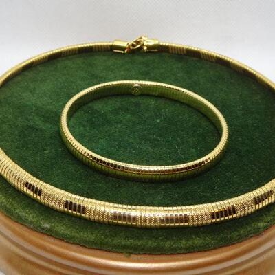 Modernist Choker Snake Gold 2-Tone Chain Necklace & Bracelet 