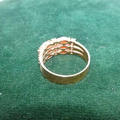 Gold Tone Coral & Rhinestone Ring