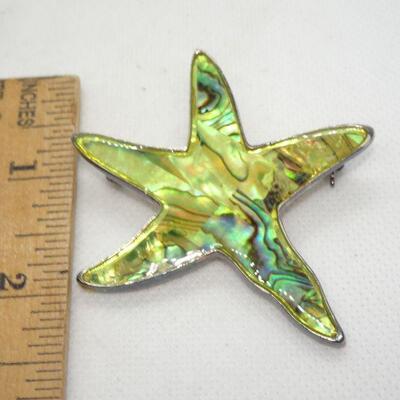 Mother of Pearl Star Fish Pin Pendant - Silver Tone 