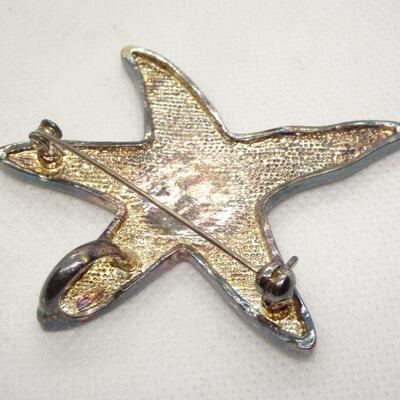 Mother of Pearl Star Fish Pin Pendant - Silver Tone 