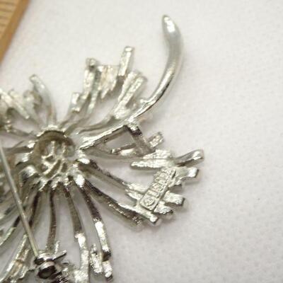 Signed Silver Tone Flower Pin - Mid Century Brooch 