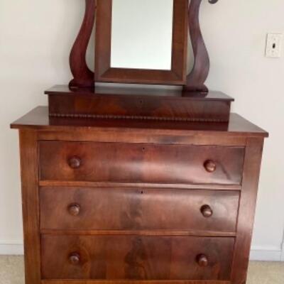 Gorgeous Antique Mahogany Empire Dresser with SwingIng Mirror 