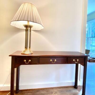 Narrow Console table with Three Drawers & Brass Pulls 